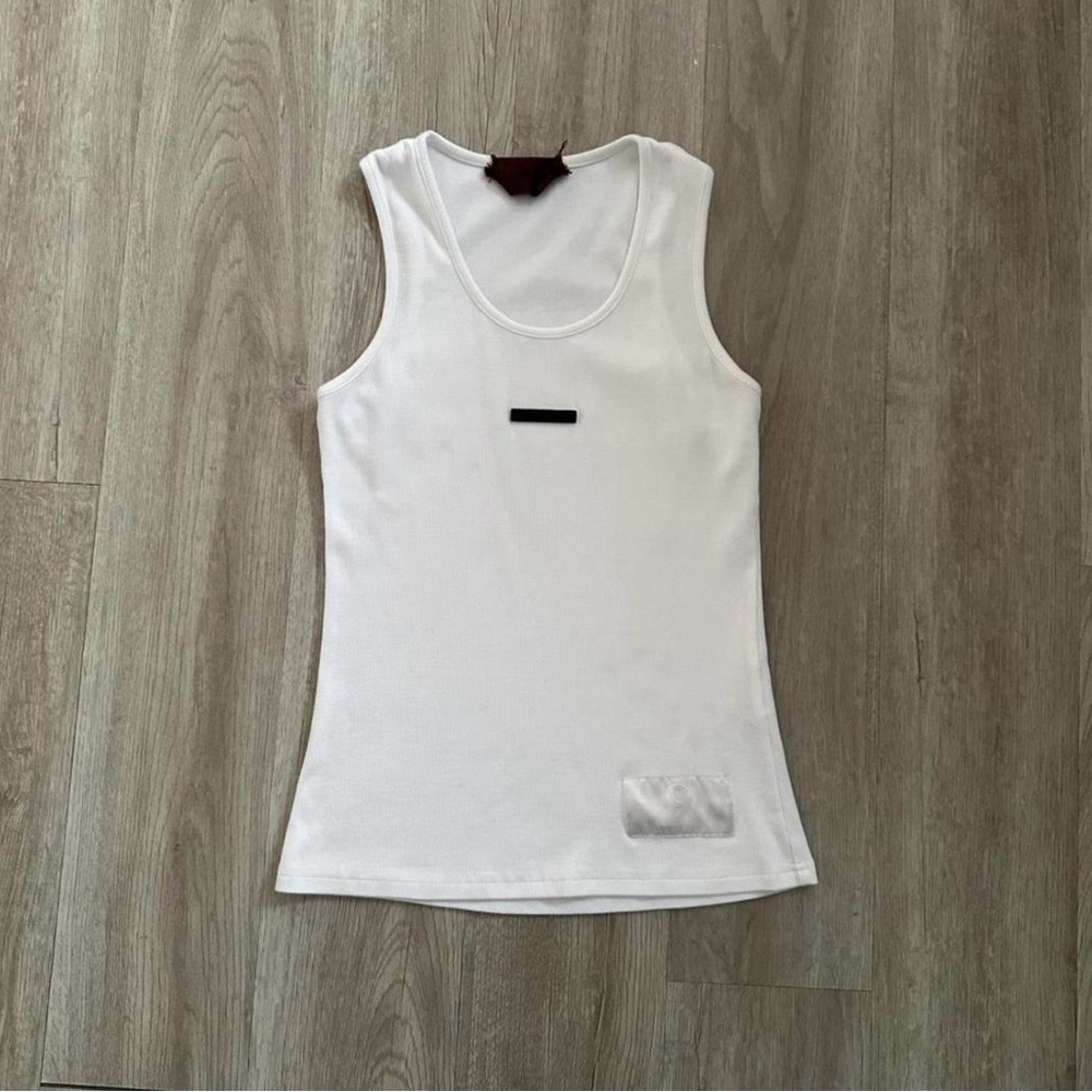 White Ribbed Tank Top Fitted Basic Minimalist Essentials Set, Size M